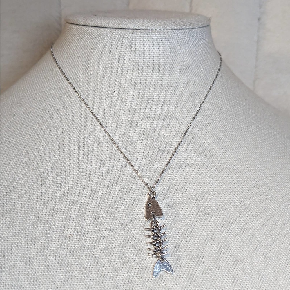 Fish Skeleton Charm Necklace - Picture 4 of 4
